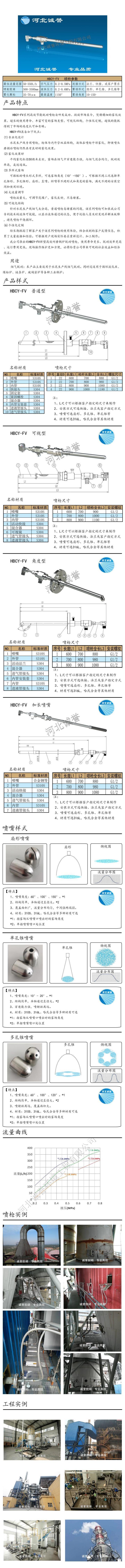 脫硝噴槍保護(hù)套、噴槍參數(shù)、材質(zhì)尺寸、流量分布圖、扇形空心錐俯視圖介紹，以及噴槍霧化視頻展示和工程案例介紹